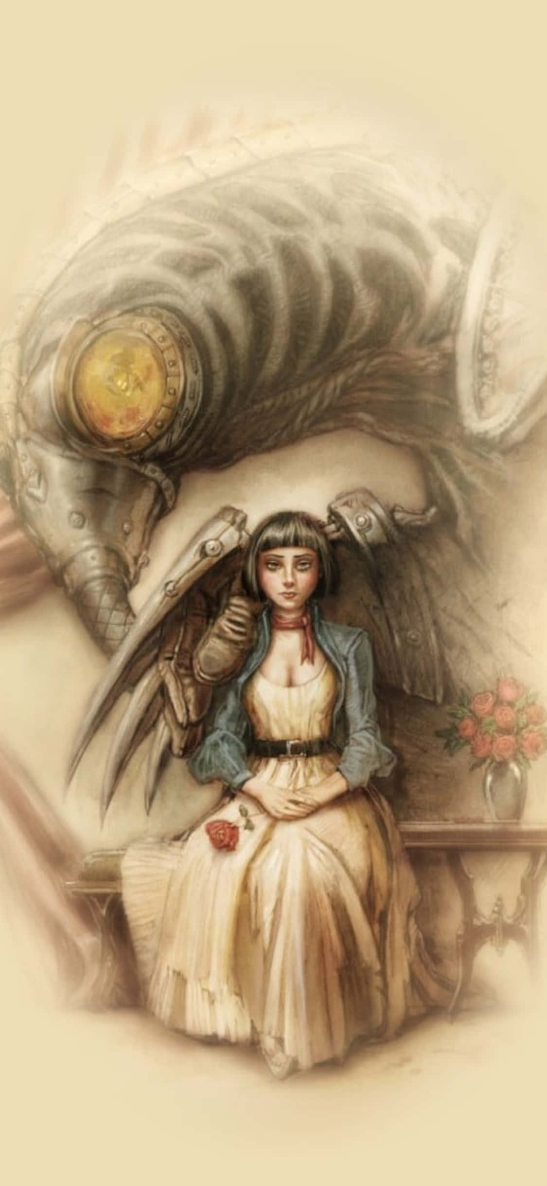 Фанатский рисунок Певчей птицы из BioShock Infinite для фона iPhone X Шпалери
