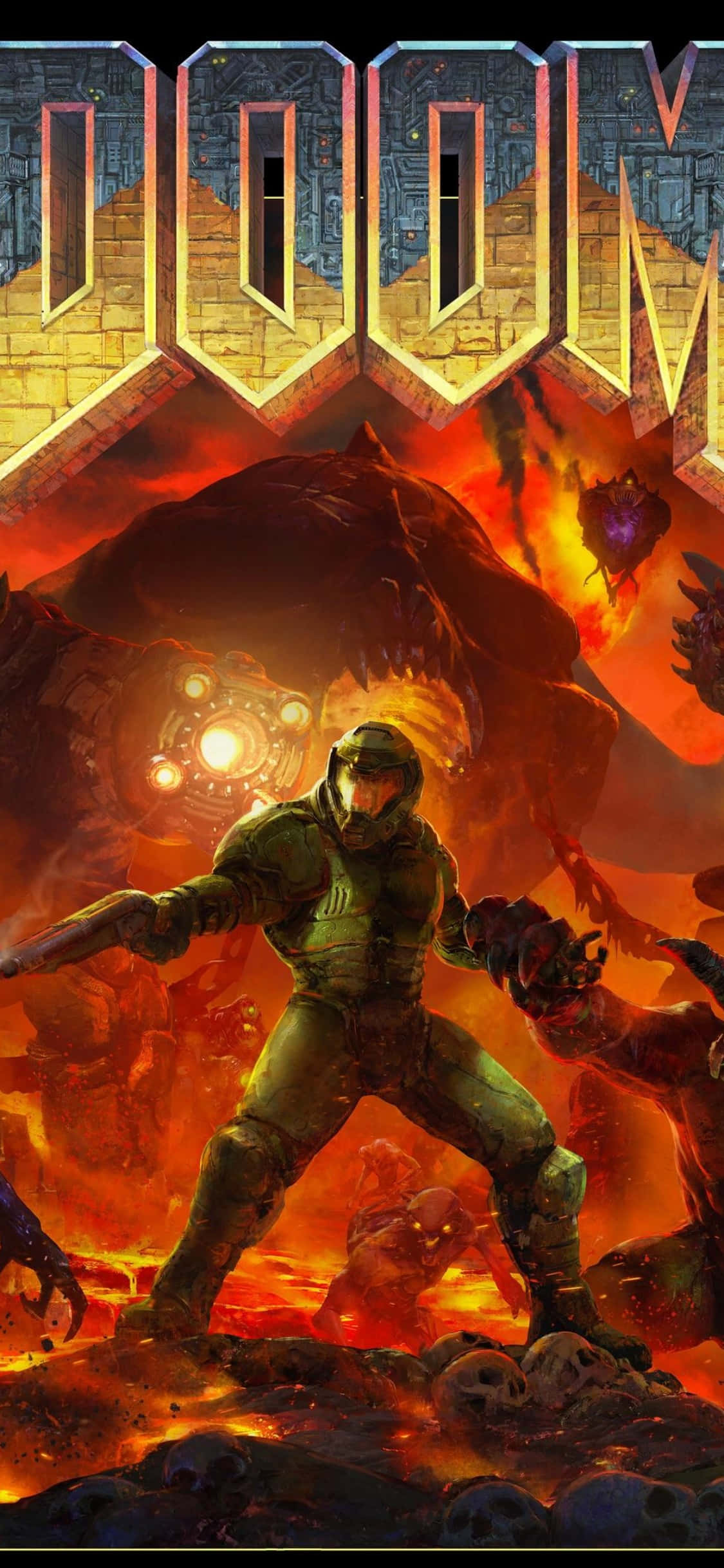 Логотип Doom зверху iPhone Xs фон Шпалери