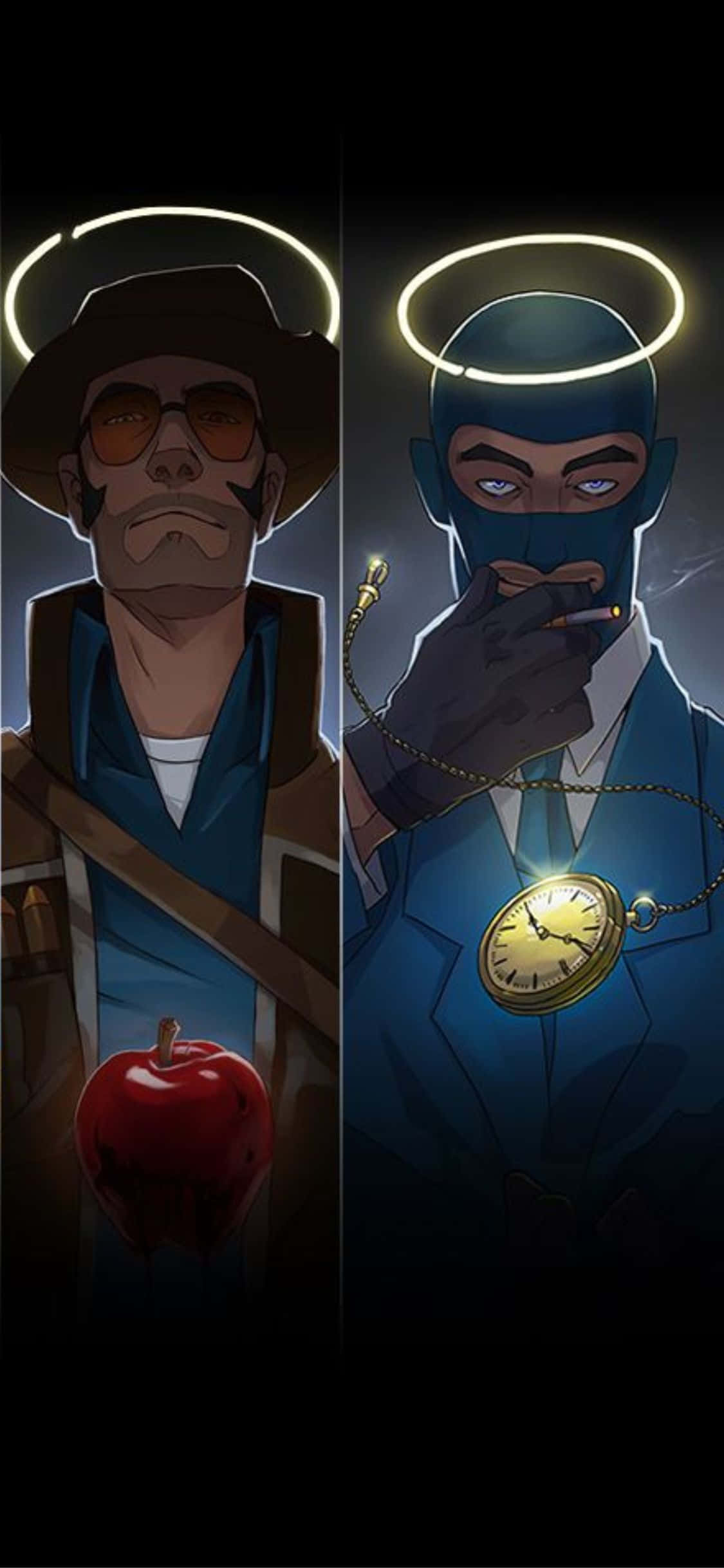 Фон для iPhone XS TF2: Снайпер и Шпион с нимбами Шпалери