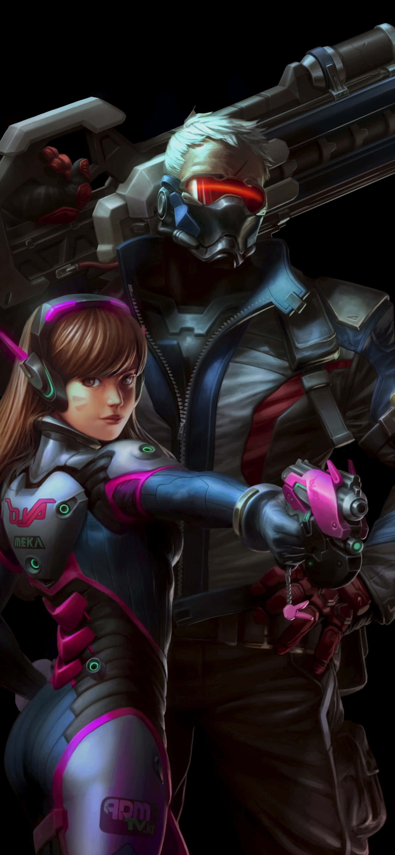 Фон для iPhone Xs Max Overwatch: D.Va с Солдатом 76 Шпалери