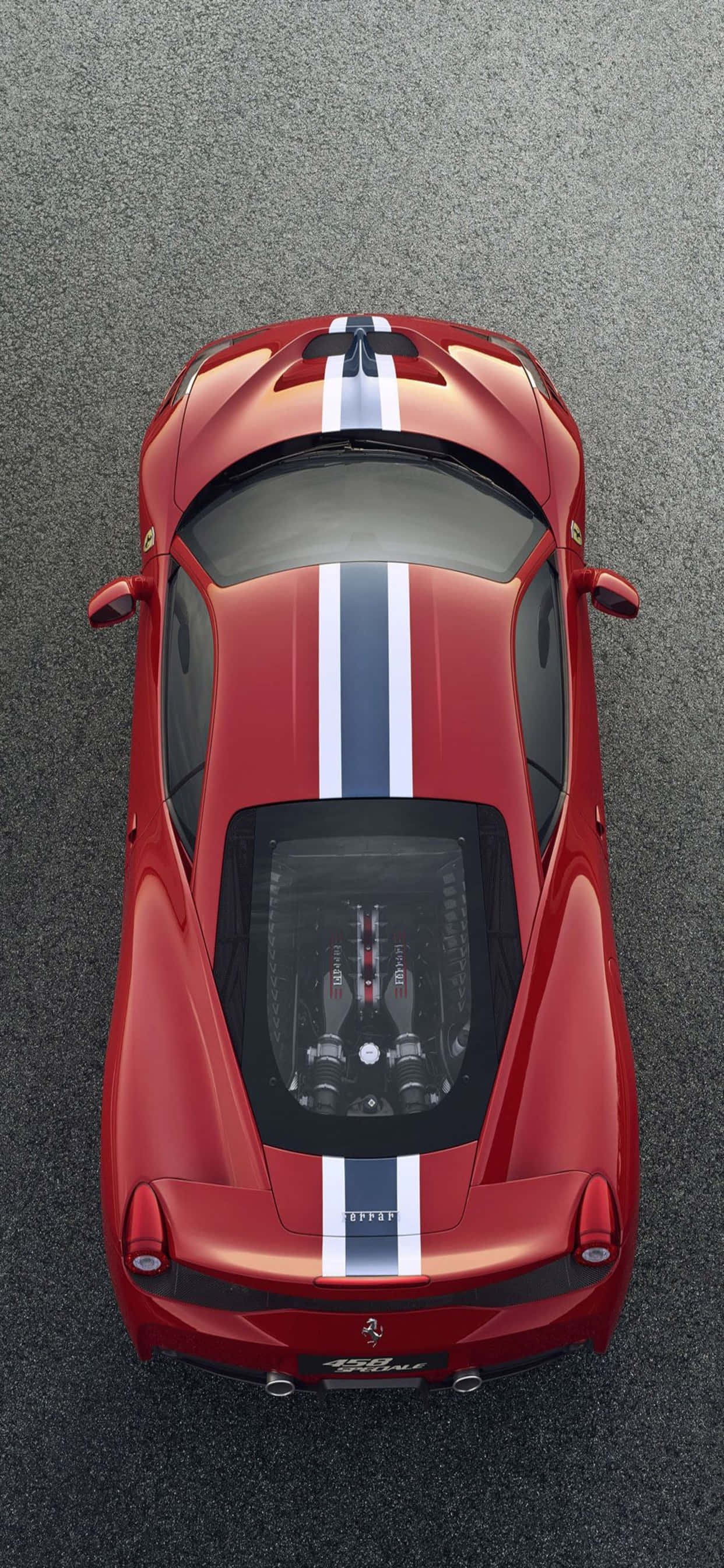 Фон для iPhone XS Max Ferrari — красный Ferrari 458 Speciale 2014 с полосами Шпалери