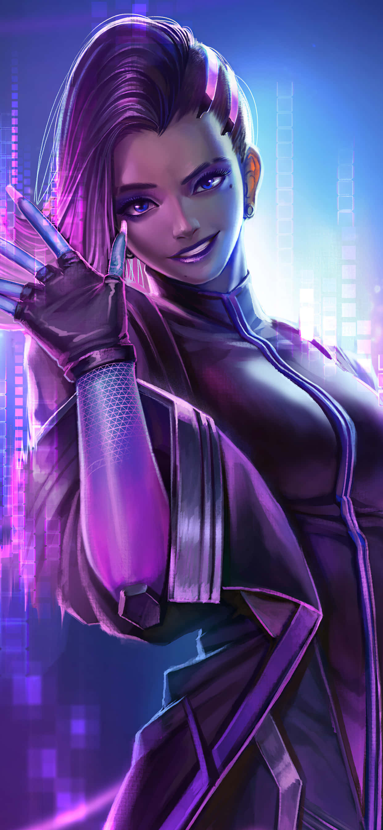 Фон для iPhone Xs Max Overwatch: Сомбра махает рукой Шпалери