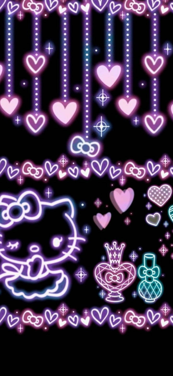 Фіолетова неонова Hello Kitty на чорному тлі Шпалери