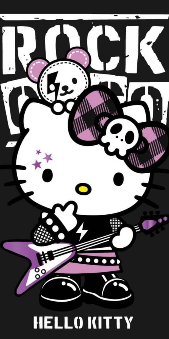 Фіолетово-чорна Hello Kitty рок-зірка Шпалери
