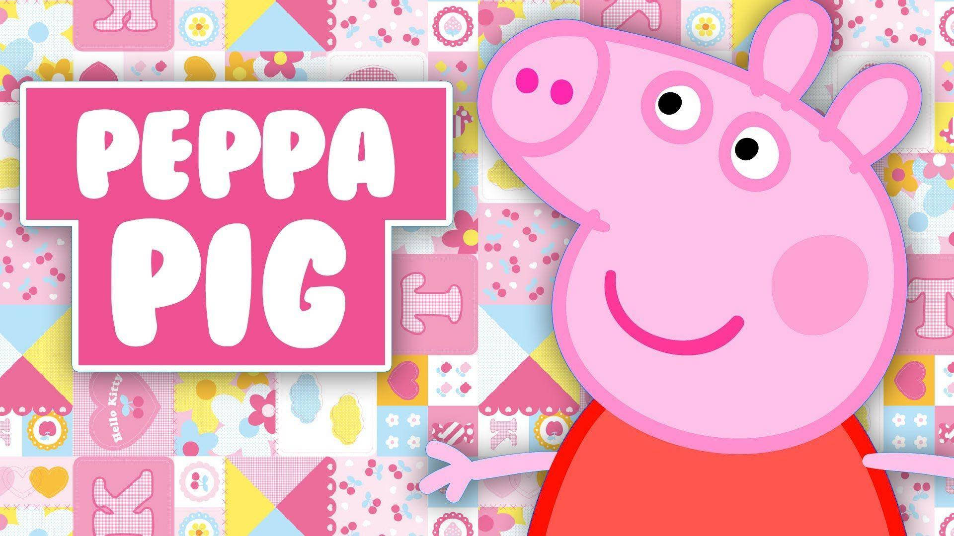 Чарівний планшет Peppa Pig на фоні Hello Kitty Шпалери