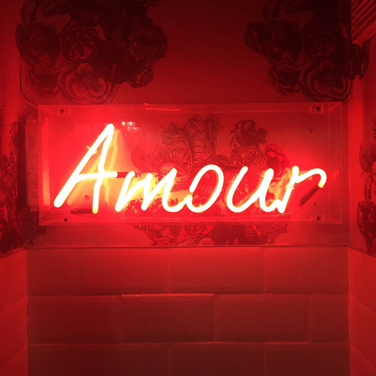 Червона неонова естетика "Amour" Шпалери