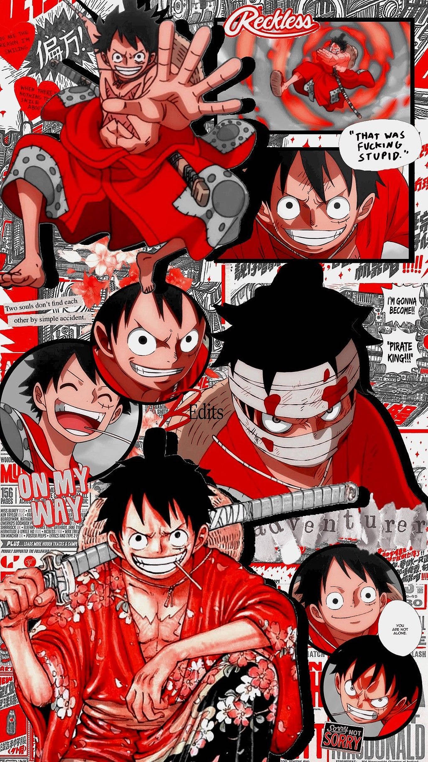 Червоний колаж One Piece для iPhone Шпалери