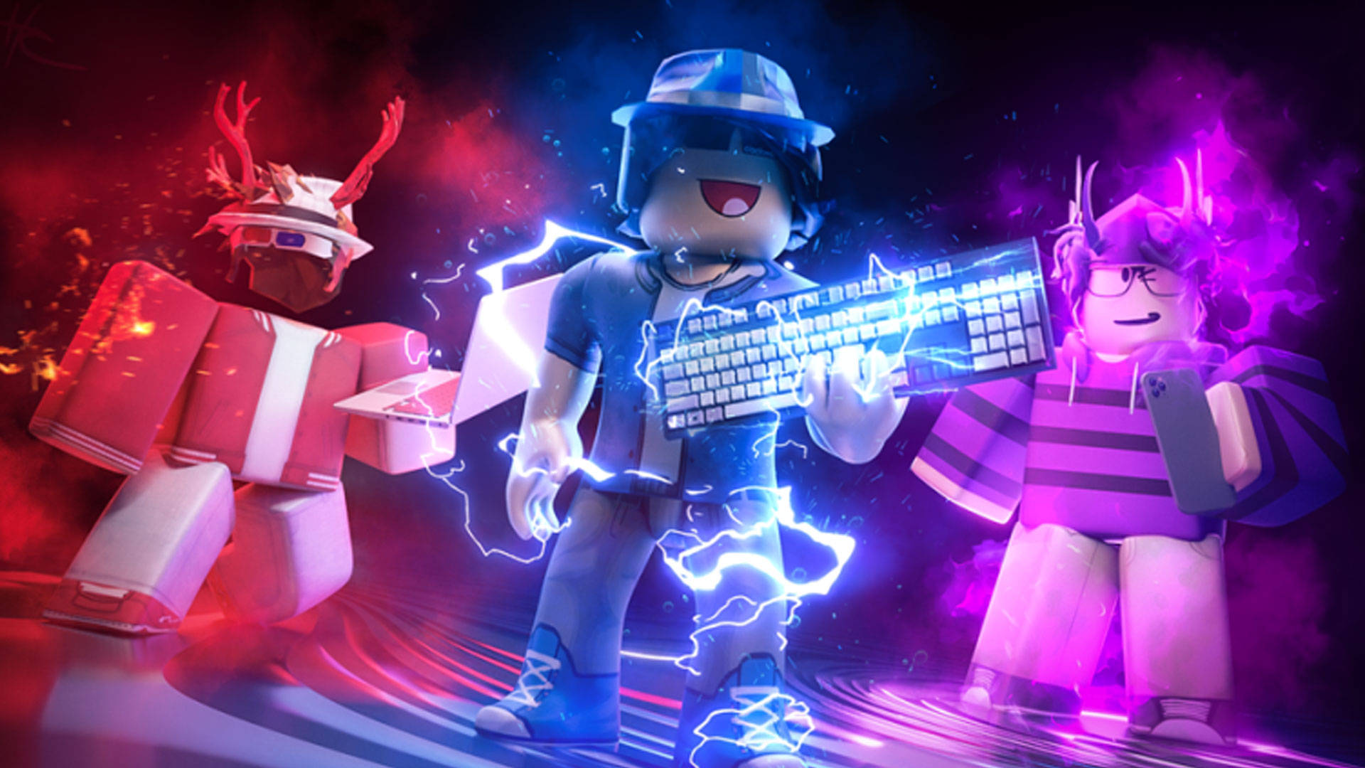 Червоний, синій та фіолетовий крутий Roblox Шпалери