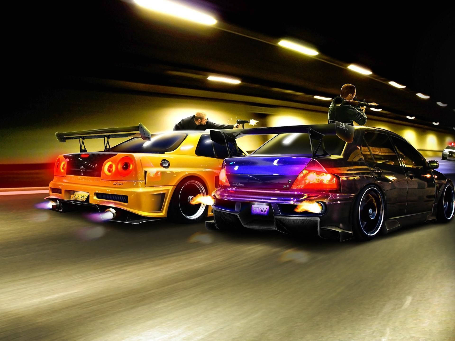 Чоловіки з зброєй в JDM авто Шпалери