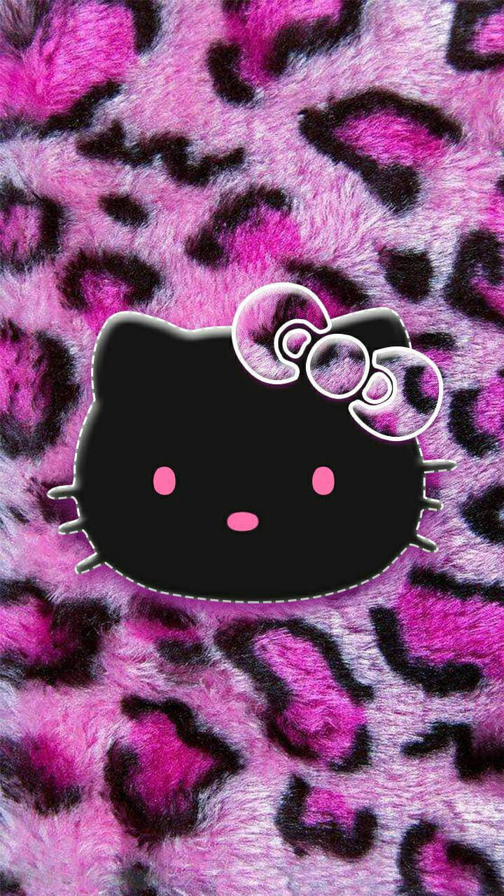 Чорна Hello Kitty на звіриному принті Шпалери