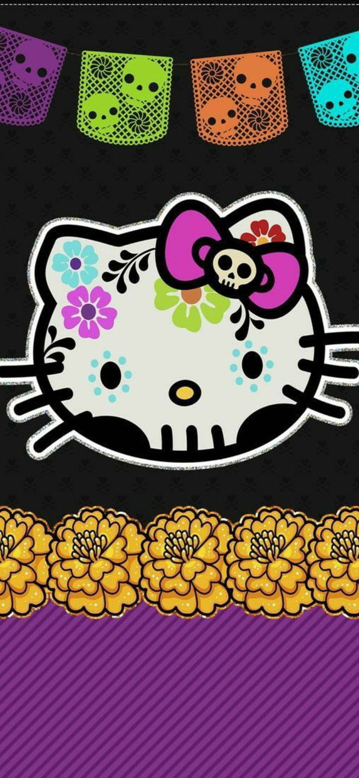 Чорна Hello Kitty у стилі День мертвих Шпалери