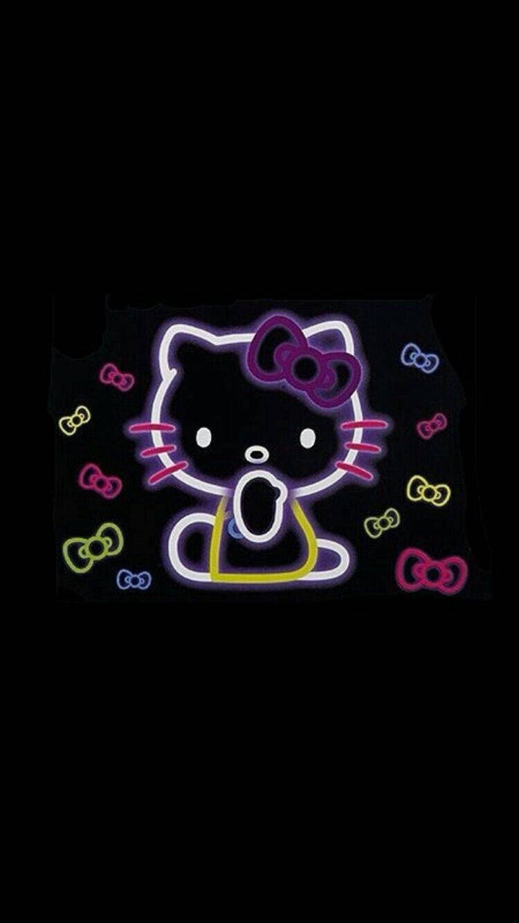Чорна неонова Hello Kitty зі стрічками Шпалери