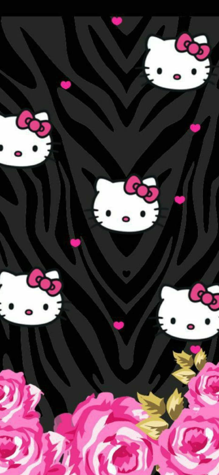 Чорний анімалістичний принт Hello Kitty Шпалери