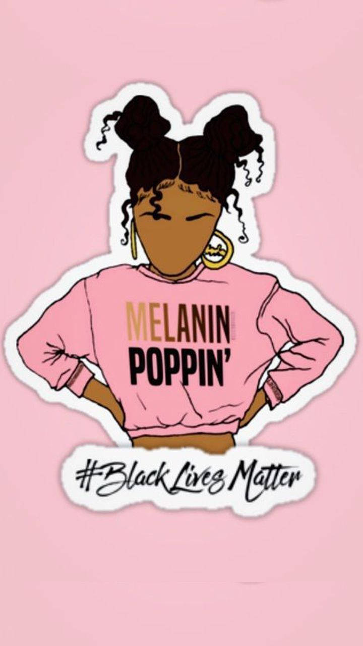 Чорношкіра красуня в светрі з написом «Melanin poppin» Шпалери