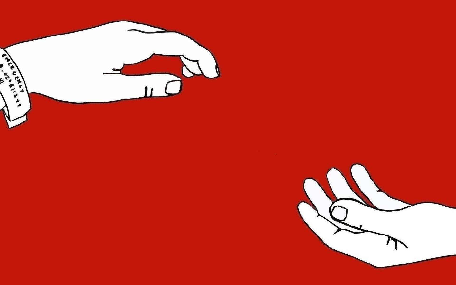 Інді-естетика: руки, що майже зустрічаються на червоному тлі для ноутбука Шпалери