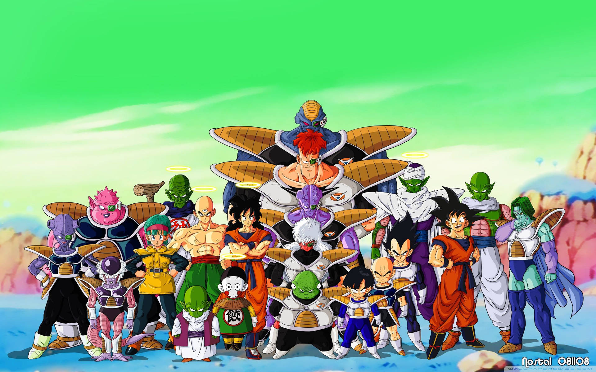 Dragon Ball Z персонажі на планеті Намек з Сан Ґоку, Пікколо та іншими андроїдами.