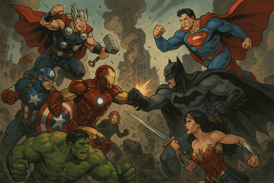 Естетичний фон Marvel, фон коміксів DC, Бетмен, фон супергероїв, Супермен, Залізна Людина, Диво-Жінка