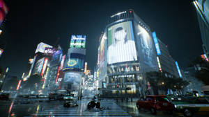Обои Ghostwire Tokyo перекресток Сибуя