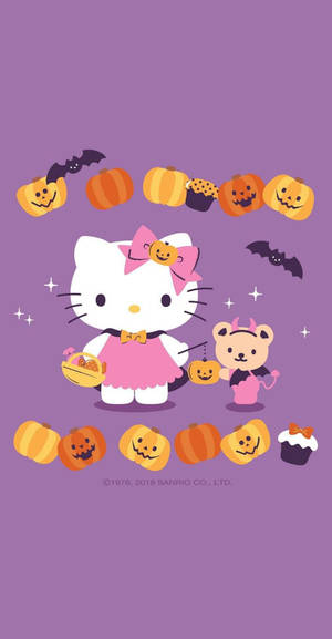 Шпалери Hello Kitty Хелловін фіолетовий графічний арт — Hello Kitty Хелловін Шпалери