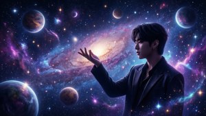 Космічна естетика Kpop із силуетом, що тягнеться до зірок. — Kpop гіф Шпалери
