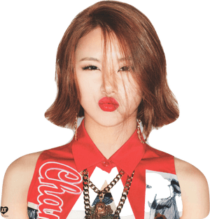 Kpop зірка надуває губи з червоною помадою