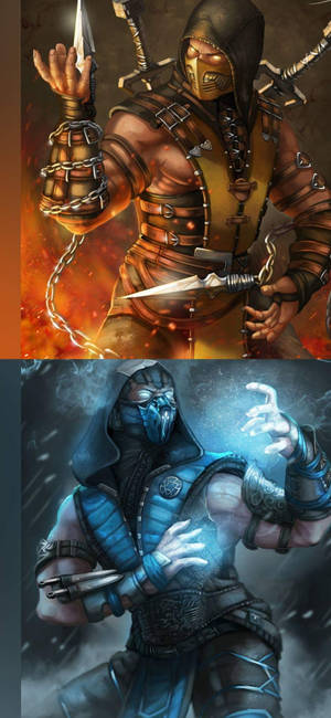 Mortal Kombat Скорпион против Саб-Зиро телефон — iPhone 16 Pro Max Шпалери