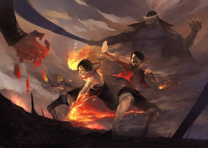 One Piece Десктоп Луффи Эйс Сабо Битва — Ван пис Шпалери
