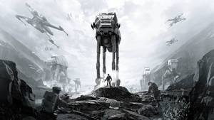 Черно-белые изображения обоев с обложкой игры Star Wars Battlefront.