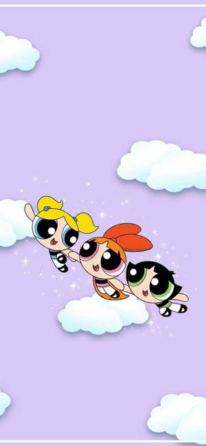 The Powerpuff Girls фиолетовое небо обої — iPhone 14 Pro Шпалери