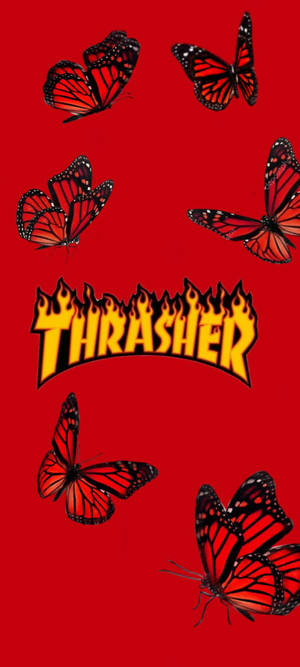Обои Thrasher Красные бабочки — iPhone Xs Шпалери