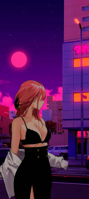Аниме-здание в стиле Vaporwave — Honor Magic V6 Шпалери