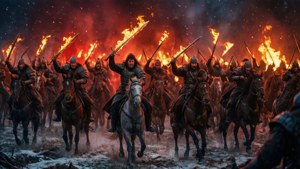 Дотракійські воїни атакують Армію мертвих з палаючими мечами
