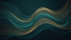 Современні абстрактні шпалери с плавными бирюзовыми и золотыми волнами, ідеально подходят для стильного інтерьера.