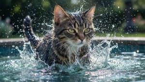 Аніме-кіт стихії води грається у фонтані. — Аніме кіт Шпалери