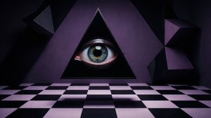 Темна абстракція з оком у трикутнику та геометричними елементами. — Трипована темна естетика Шпалери