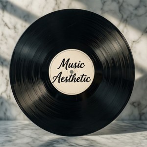 Вінілова платівка з текстом «Music Aesthetic» на мармуровому мінімалізмі. — Музична естетика Шпалери