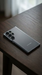 S24 Ultra на темному дерев'яному столу с м'ягким атмосферным освітленіем для стильного обої. — S24 Ultra Шпалери