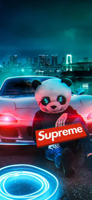 Красный Supreme на фоне панды — iPhone 12 Шпалери