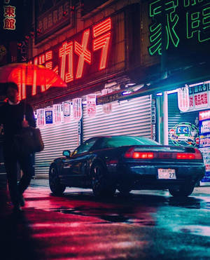 Естетика JDM авто с червоними огнями