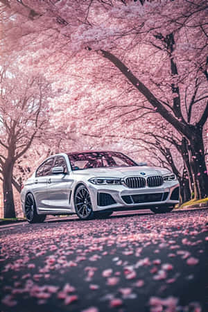 BMW, вишневый цвіт, весна, естетика, обої для авто, флора, спокойствие, безмятежность, природа, люксовий автомобіль — Естетика Шпалери