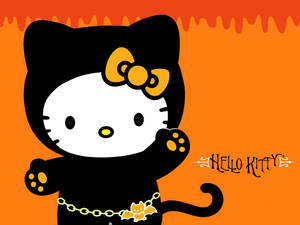 Обои с Hello Kitty в образе черной кошки на Хэллоуин — Hello Kitty Хелловін Шпалери