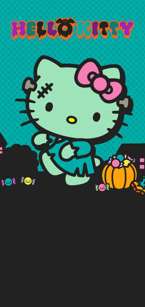 Зелёный Хэллоуинский зомби Hello Kitty обої — iPhone 15 Шпалери
