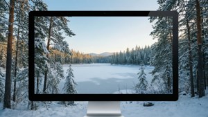 Заснеженный зимний пейзаж для двух мониторов.