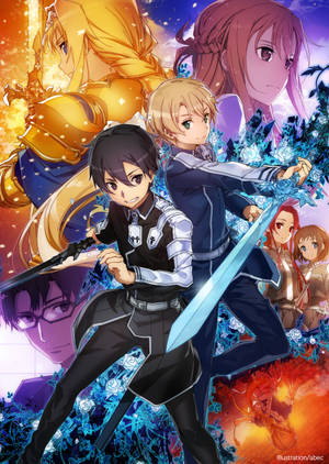 Обои с составом SAO Alicization в оттенках жёлтого, синего и фиолетового — OnePlus Pad 2 Pro Шпалери