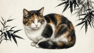 Кошка-калико в стиле живописи тушью