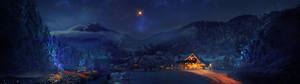 Коттедж зимней ночью обои — 5120x1440 Шпалери