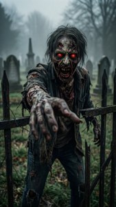 Зомби с горящими красными глазами на кладбище — iPhone 5 Шпалери