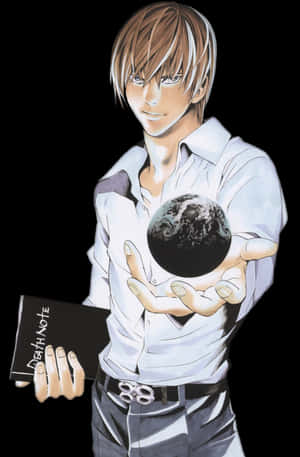 Лайт Яґамі тримає Death Note та Землю