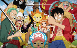 One Piece робочий стол Луффи друзья на кораблі — Ван пис Шпалери
