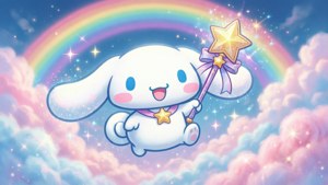 Cinnamoroll летит через радужні хмари — мечтательні каваї-обои, наполненные магіей.